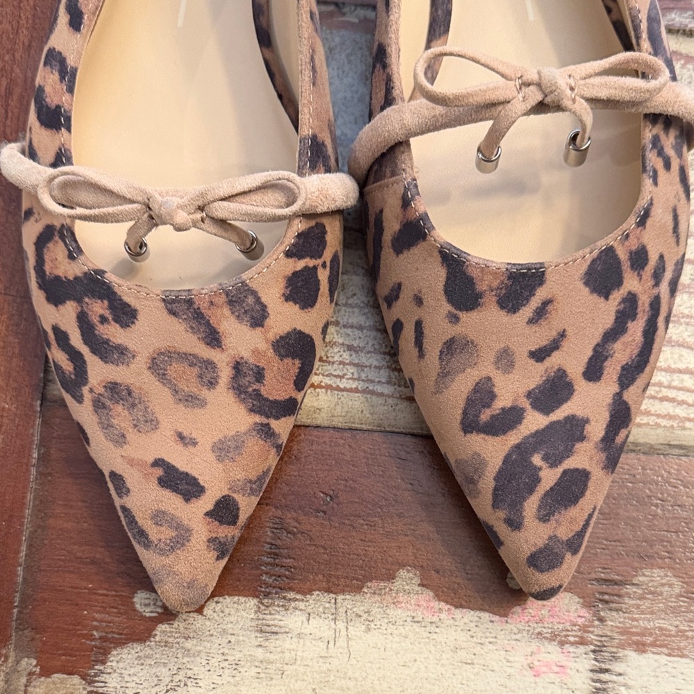 Dolce Vita Leopard Print Pointed Toe Slingback Flats in Tan and Black - Picture 4 of 6